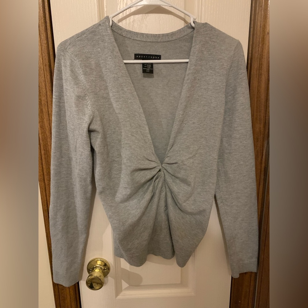 Apostrophe grey, long sleeved cardigan, size small